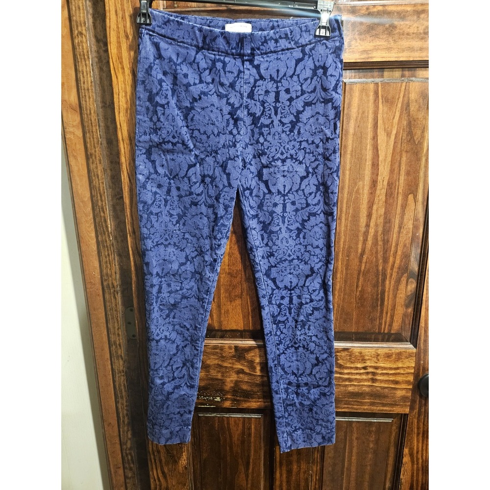 Anthropologie Tye Essential Skinny Brocade Damask Velvet Pants Blue Size 2